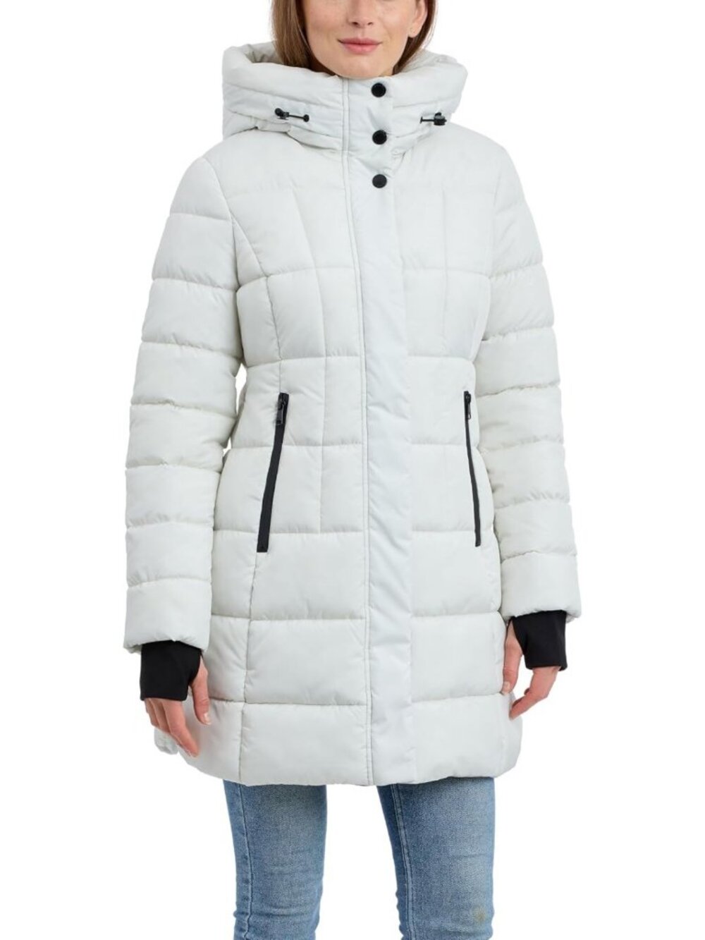 Heavyweight Plaid Hooded Puffer Jacket for Women - Warm & Stylish Outerwear